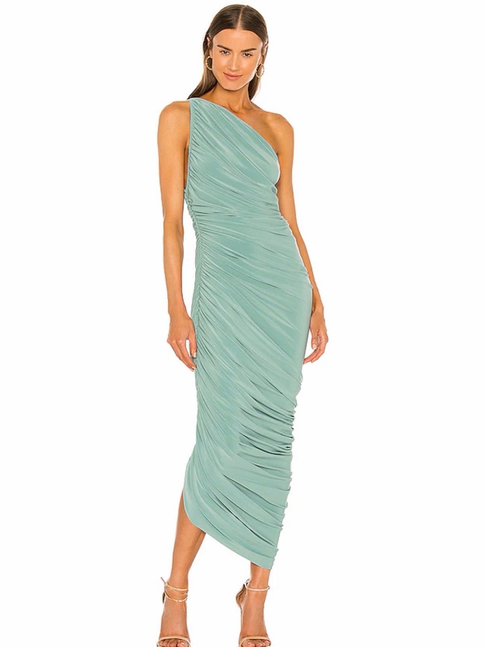 Norma Kamali Diana One Shoulder Draped Gown Vintage Mint Sz S